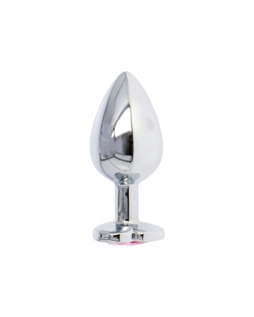 W-224 METALIK Sølv Rosa sten Small Metal buttplug