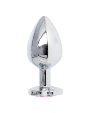 W-226 METALIK Sølv Rosa sten Large Metal buttplug